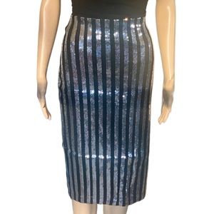 Silver Metallic Midi Skirt Womens Size 12